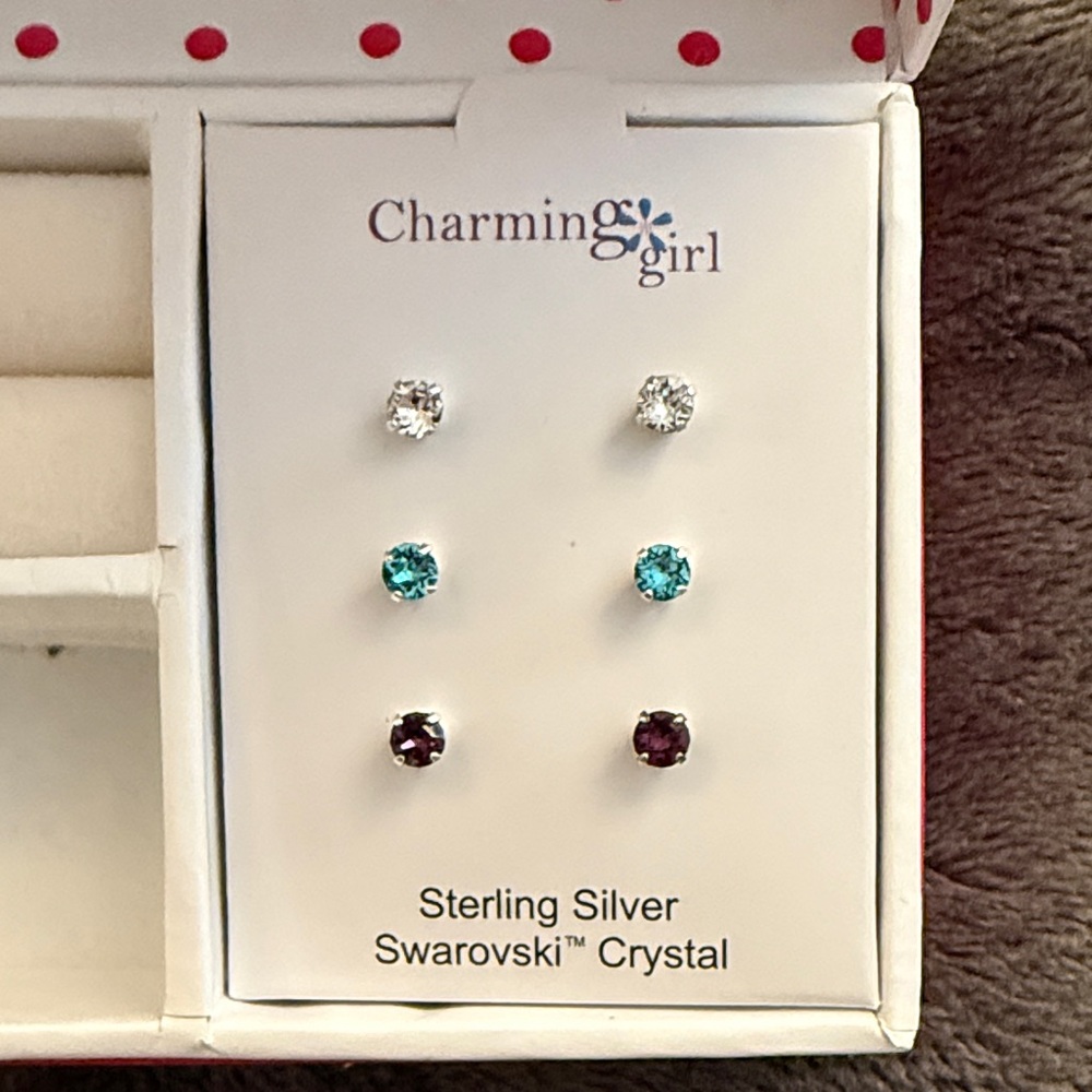Sterling Silver Swarovski Crystal Stud Earrings Set NWT